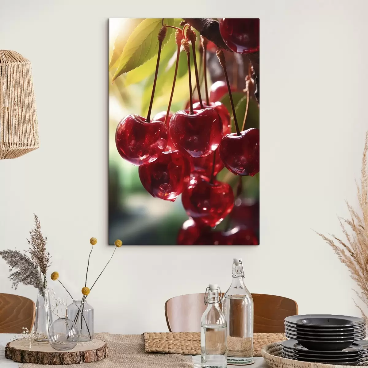 Tableau Cerises rouges brillantes au soleil s45498