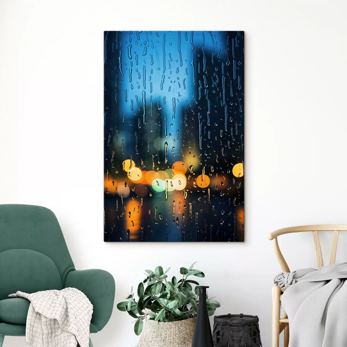 Tableau Tasse de café sur une table sous la pluie s45500