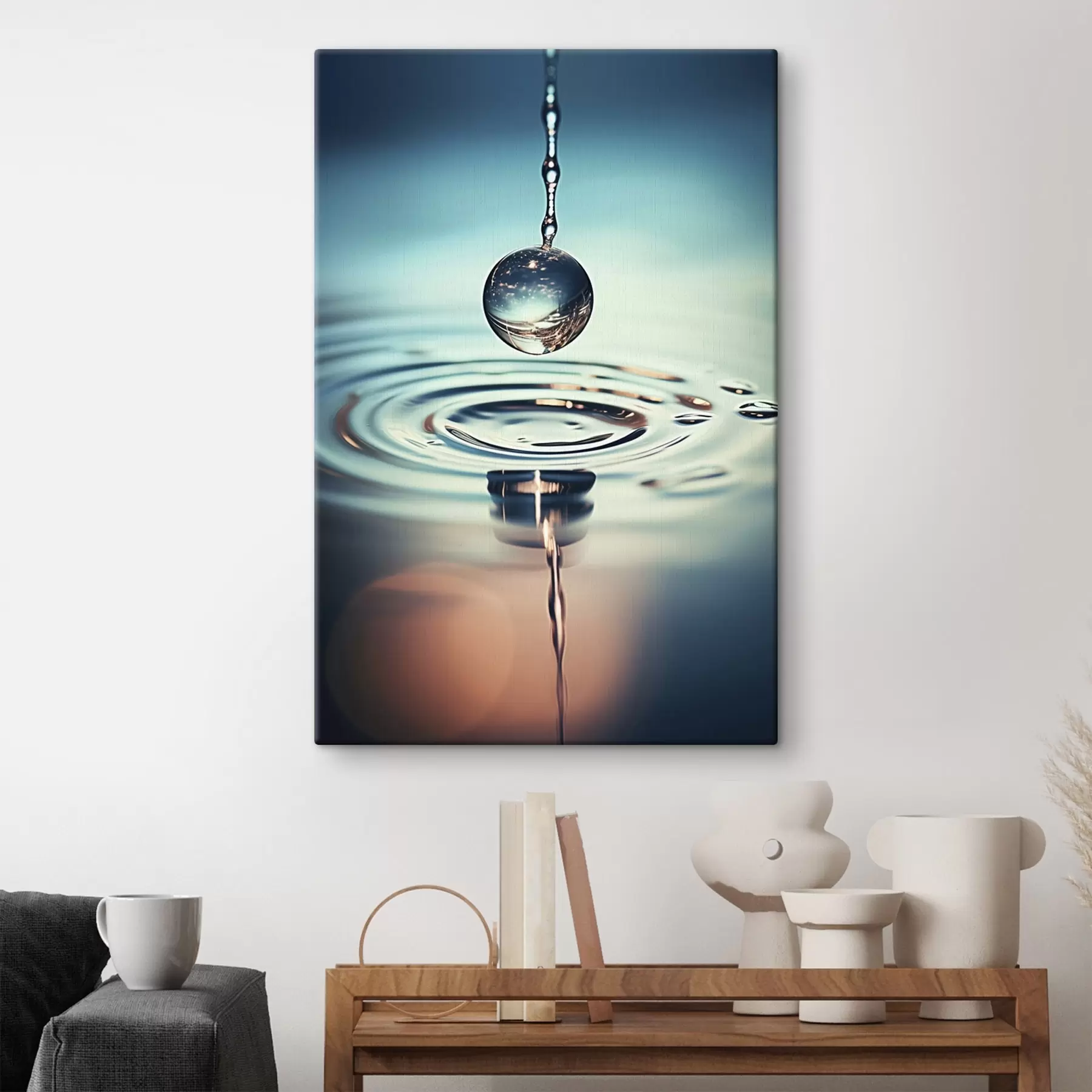 Tableau Une goutte d'eau tombant avec des éclats de lumière s45501