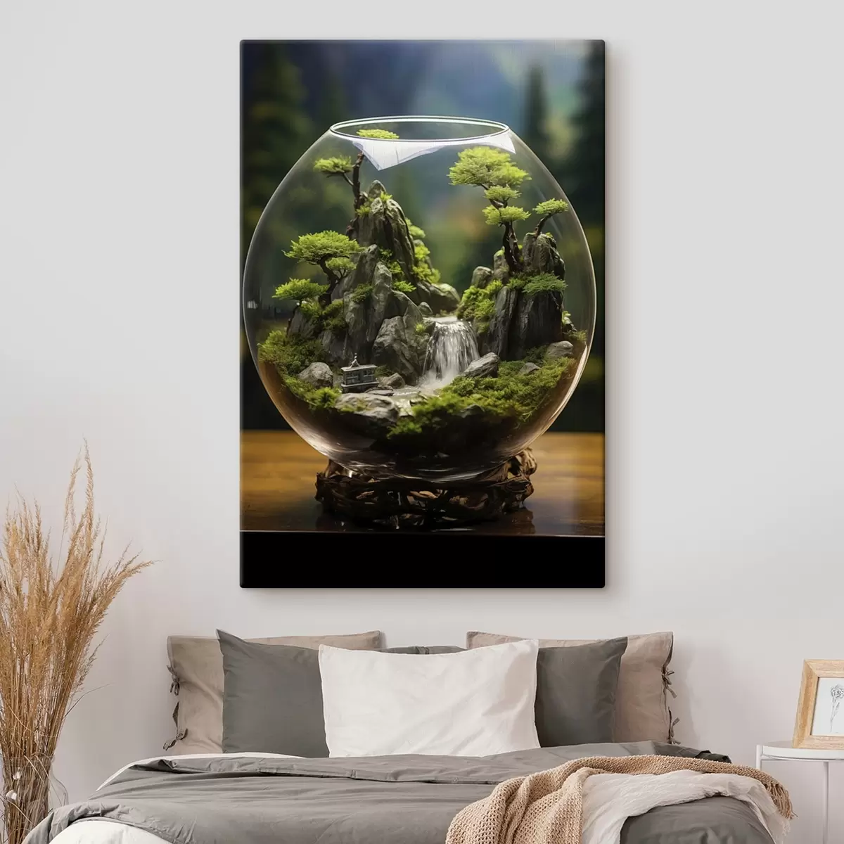 Tableau Paysage miniature avec cascade dans une boule de verre s45502