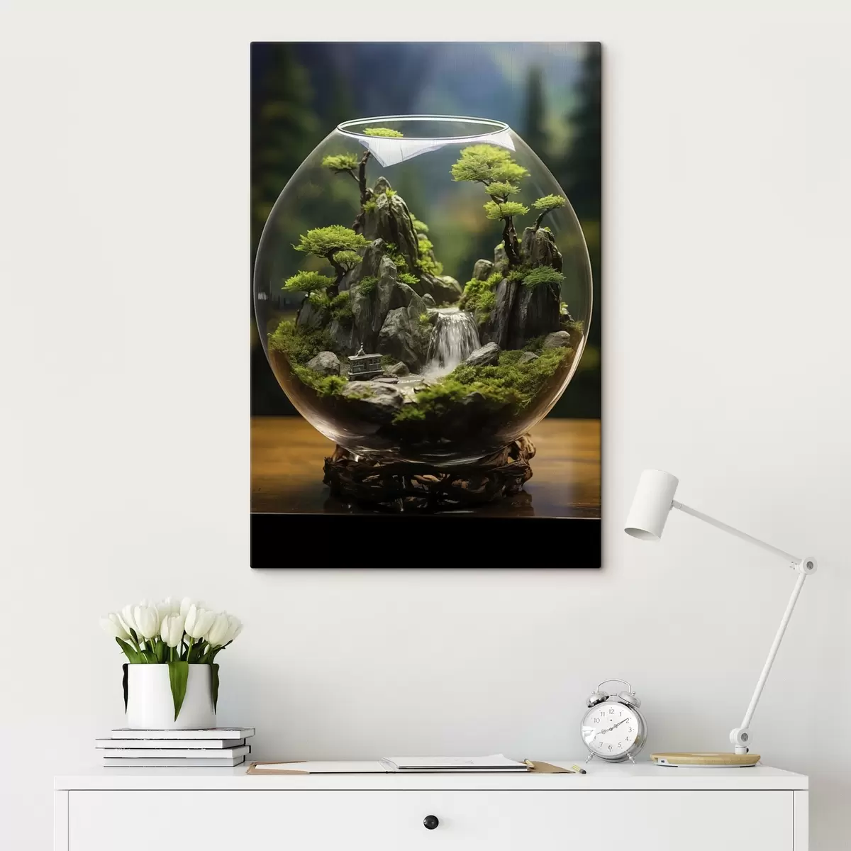 Tableau Fleur bleue avec des gouttes d'eau sur ses pétales s45502