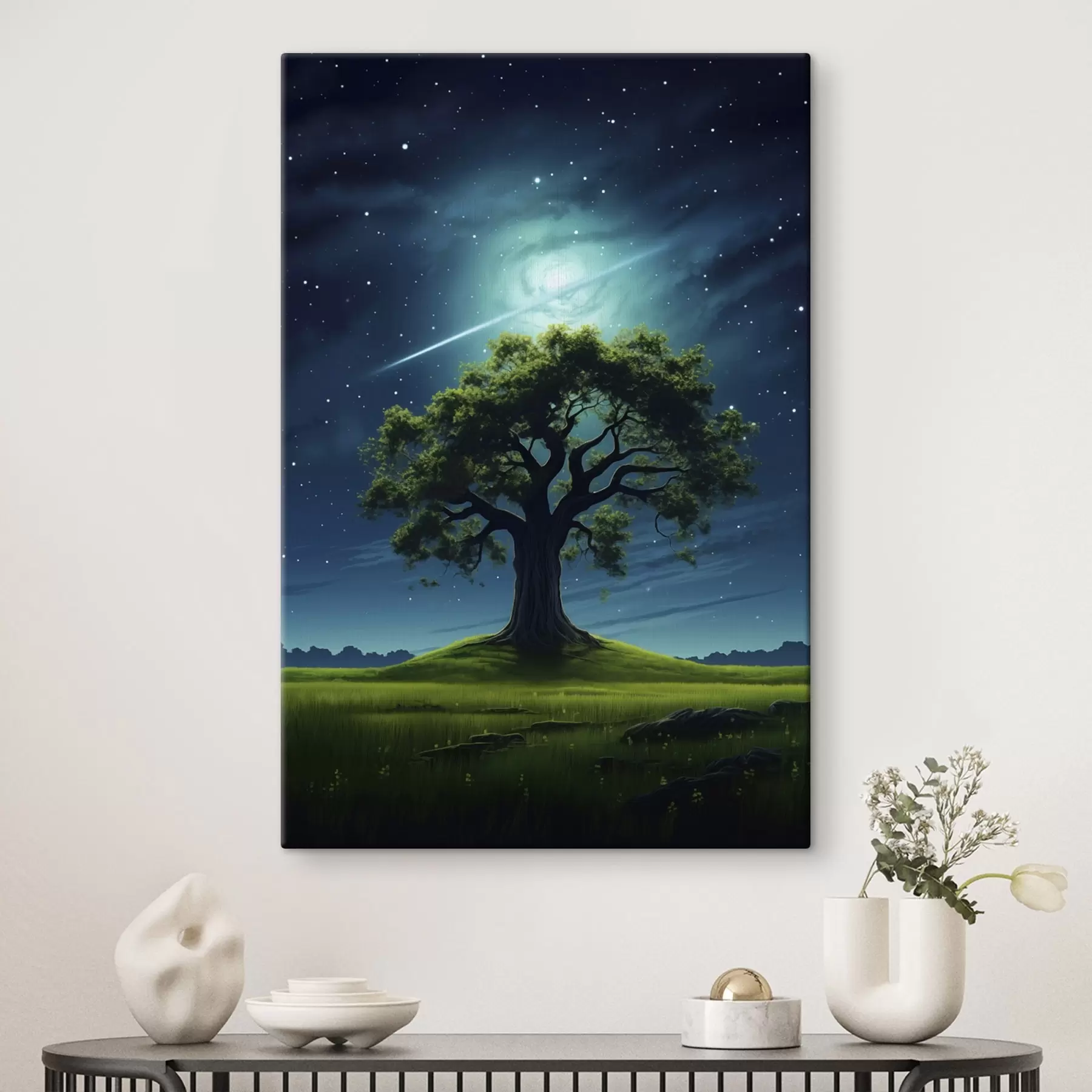 Tableau Arbre vert la nuit s45503