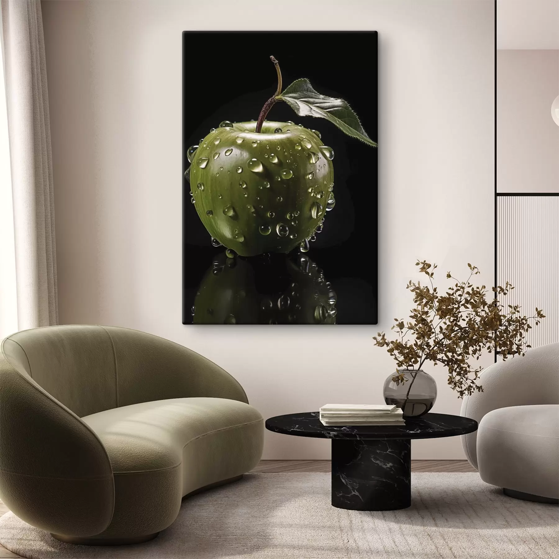 Tableau Pomme verte avec quelques gouttes d'eau s45506
