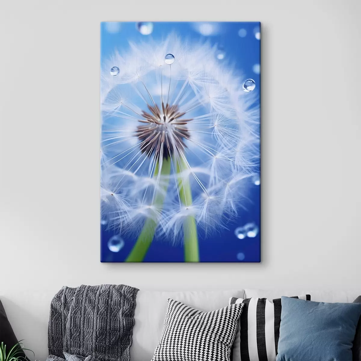 Tableau Macro d'un pissenlit sur fond bleu s45517
