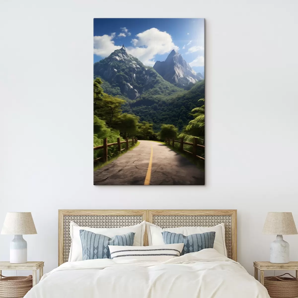 Tableau Route de montagne parmi les arbres verts s45525