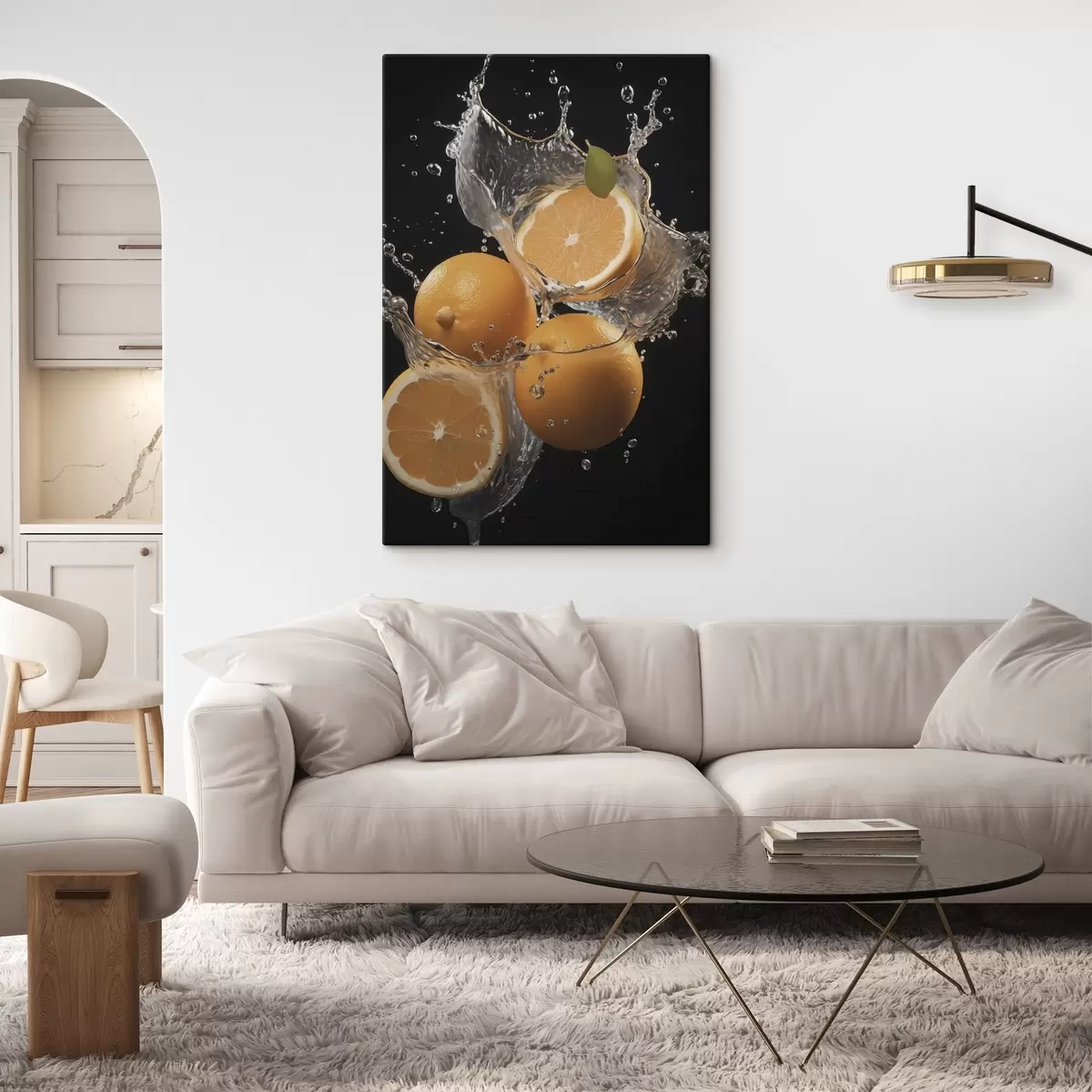 Tableau Des oranges juteuses dans des éclaboussures d'eau s45526