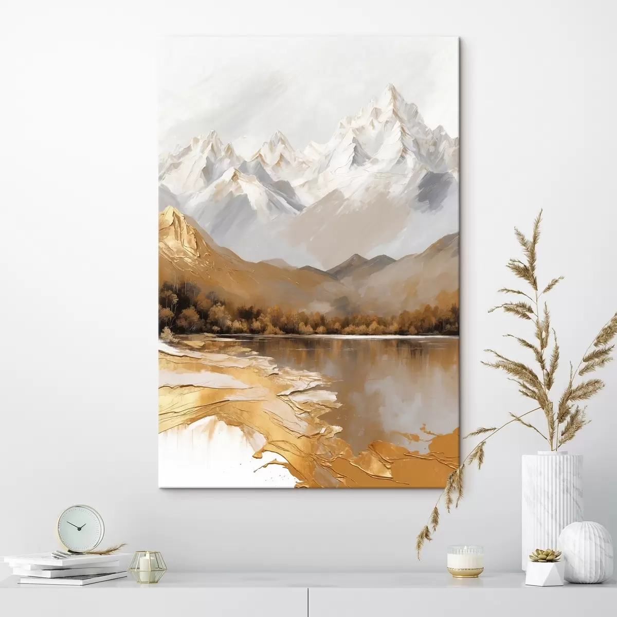 Tableau Paysage de montagne avec un lac et des arbres s45620