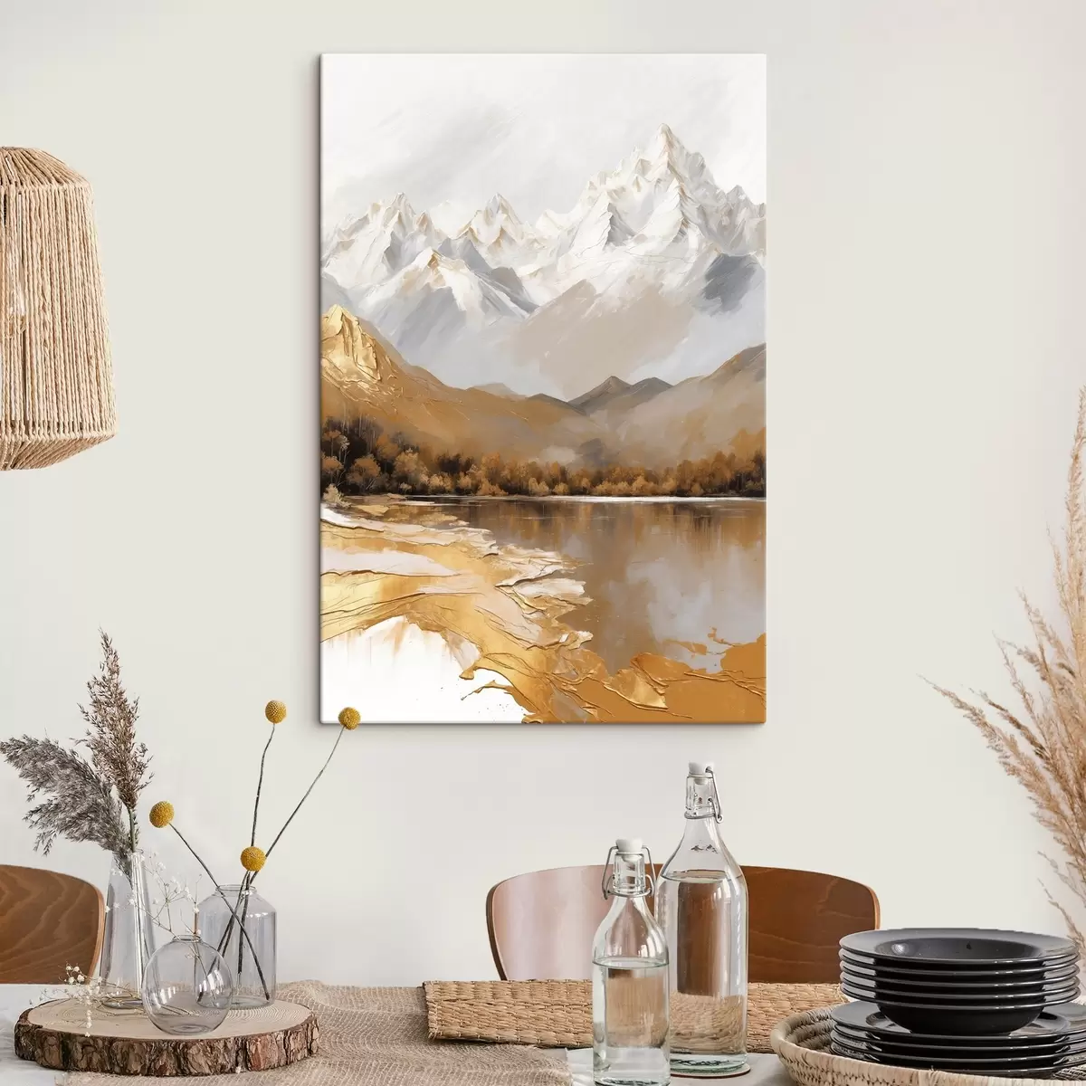 Tableau Paysage de montagne avec un lac et des arbres s45620