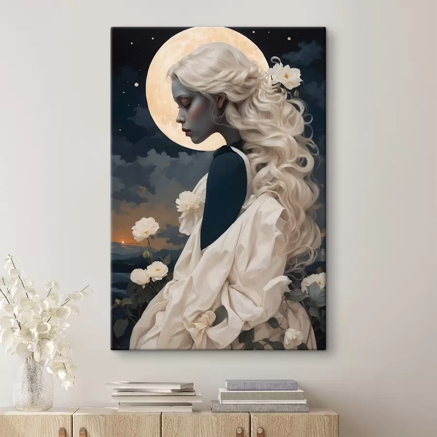 Tableau Femme aux cheveux blancs sous la lune s45622