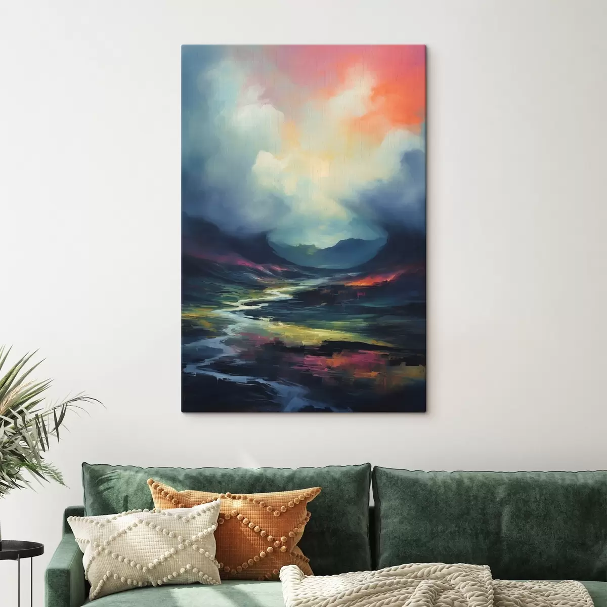 Tableau Paysage abstrait avec une rivière et des montagnes s45627