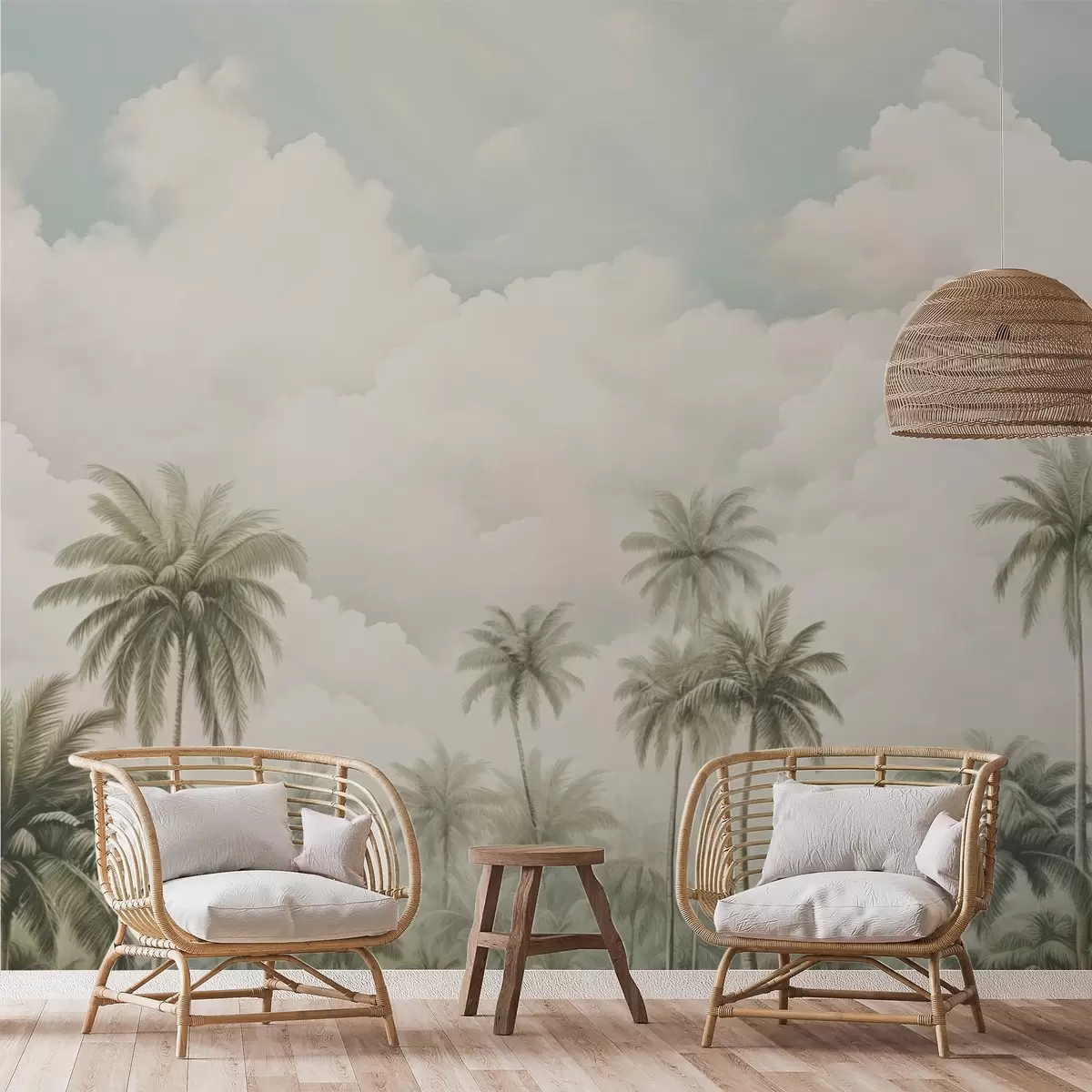 Papier peint Palmiers sur fond de nuages w04485