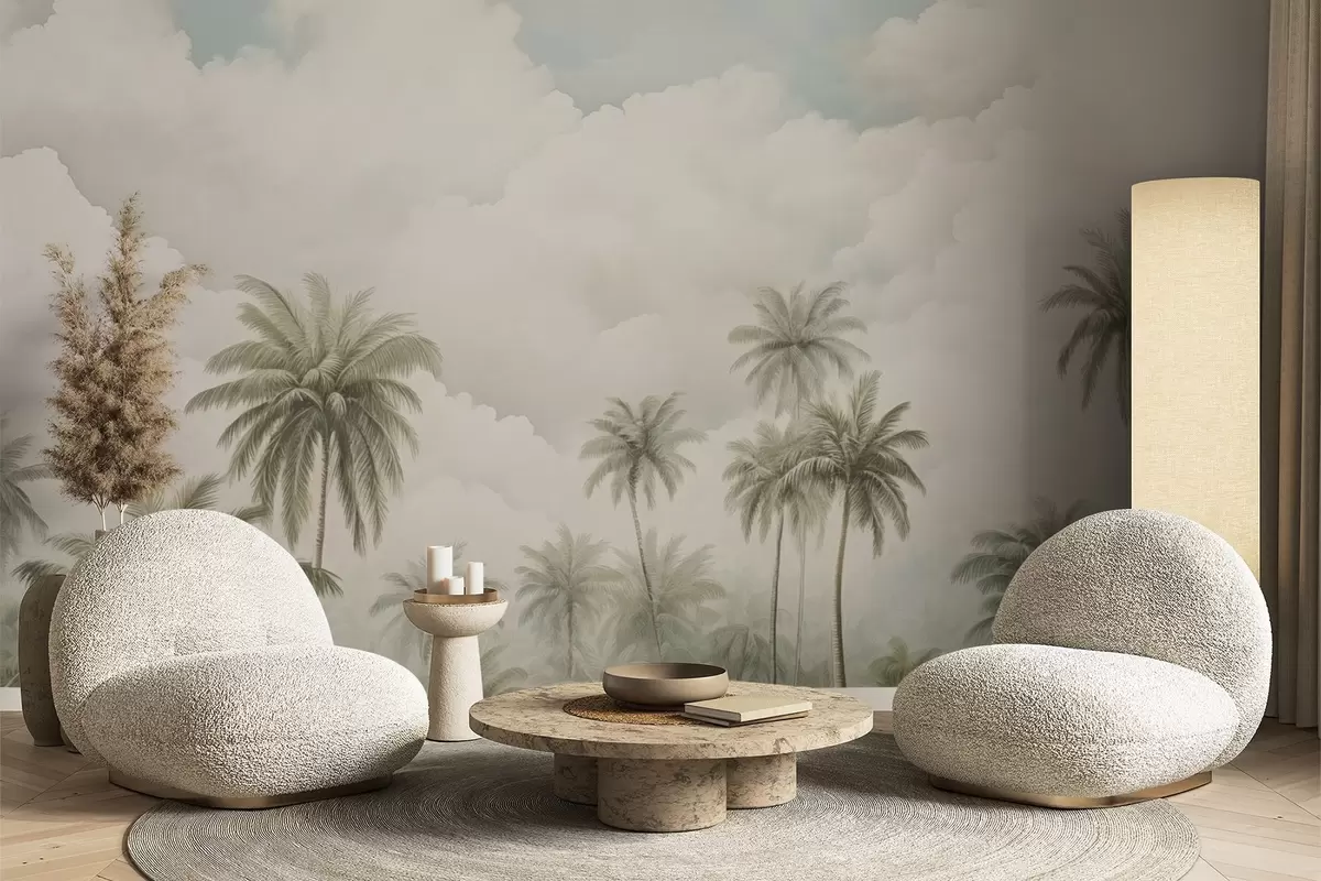 Papier peint Palmiers sur fond de nuages w04485