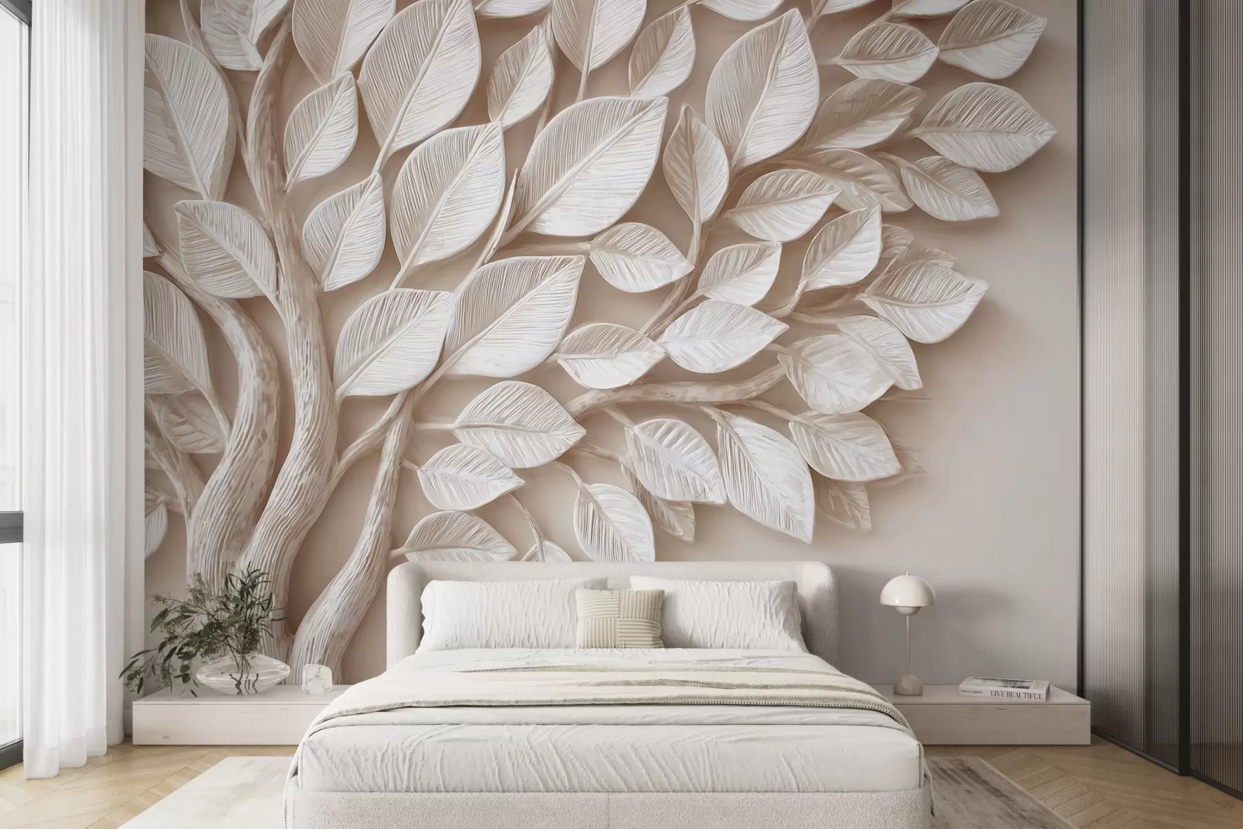 Papier peint Arbre en relief avec feuilles w09359