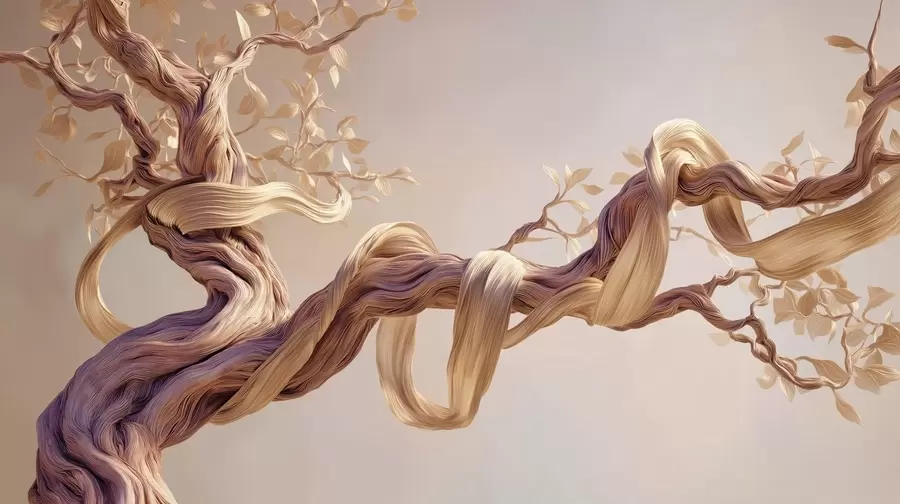 Papier peint Tronc d'arbre torsadé avec feuilles décoratives w09360