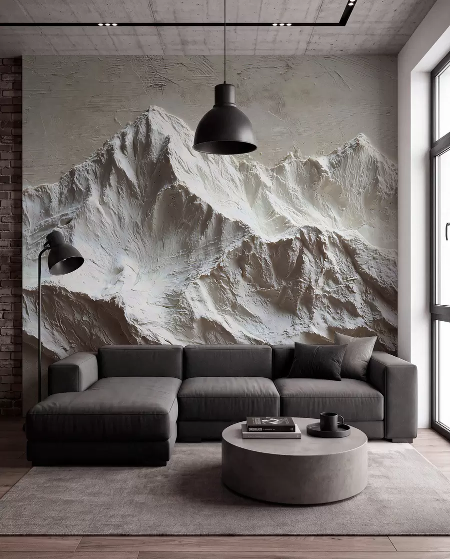 Papier peint Montagnes gaufrées dans des tons clairs avec texture w04396