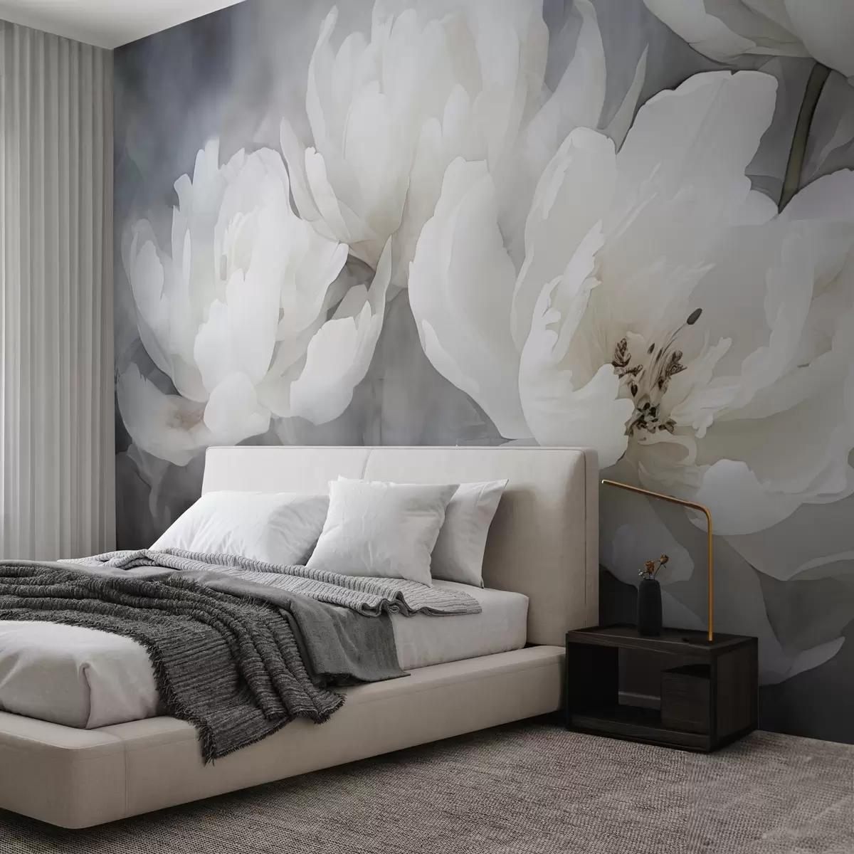 Papier peint Fleurs blanches sur un fond brumeux et délicat w04441