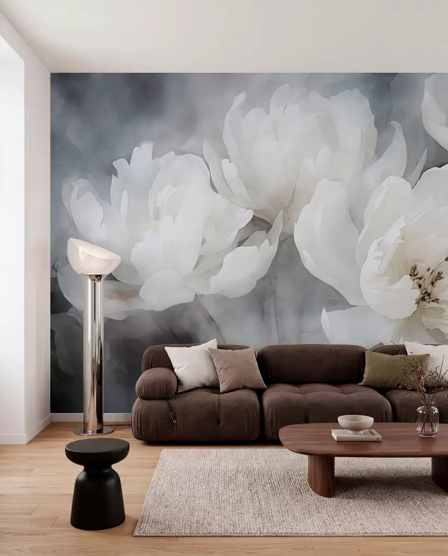 Papier peint Fleurs blanches sur un fond brumeux et délicat w04441