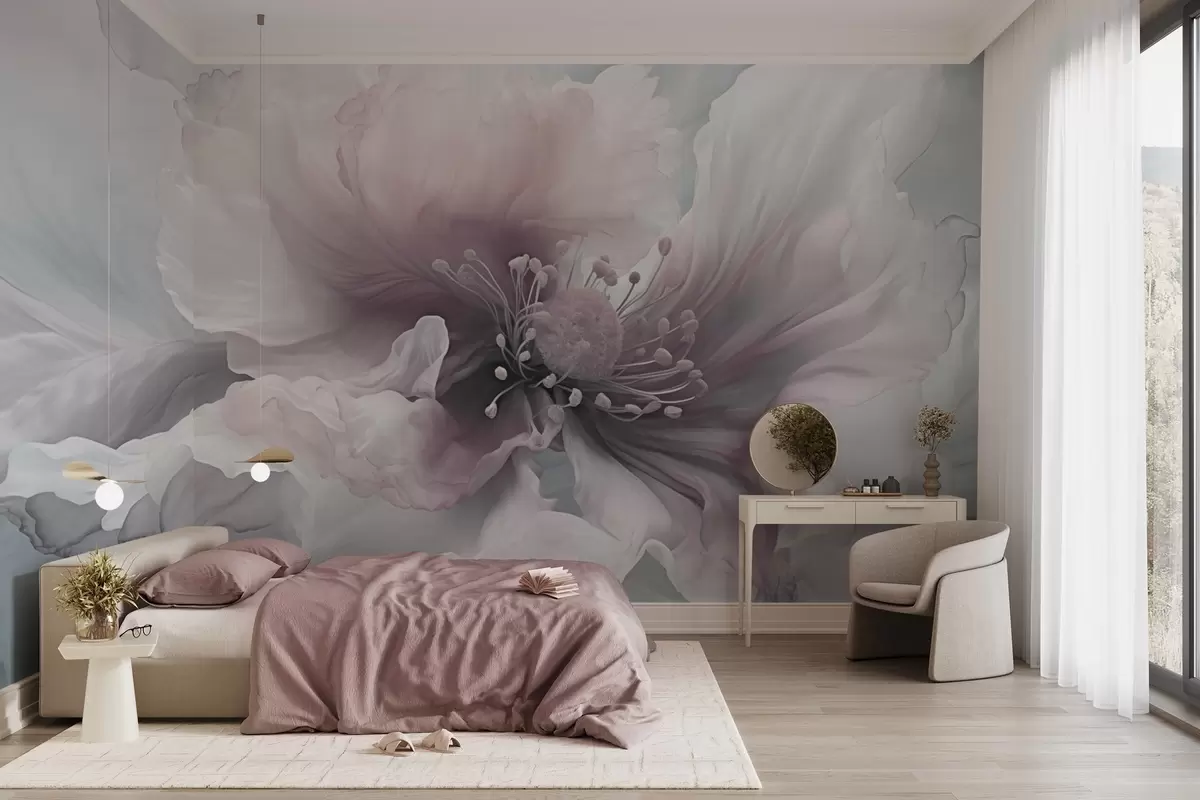 Papier peint Fleur délicate aux pétales roses et blancs w04446