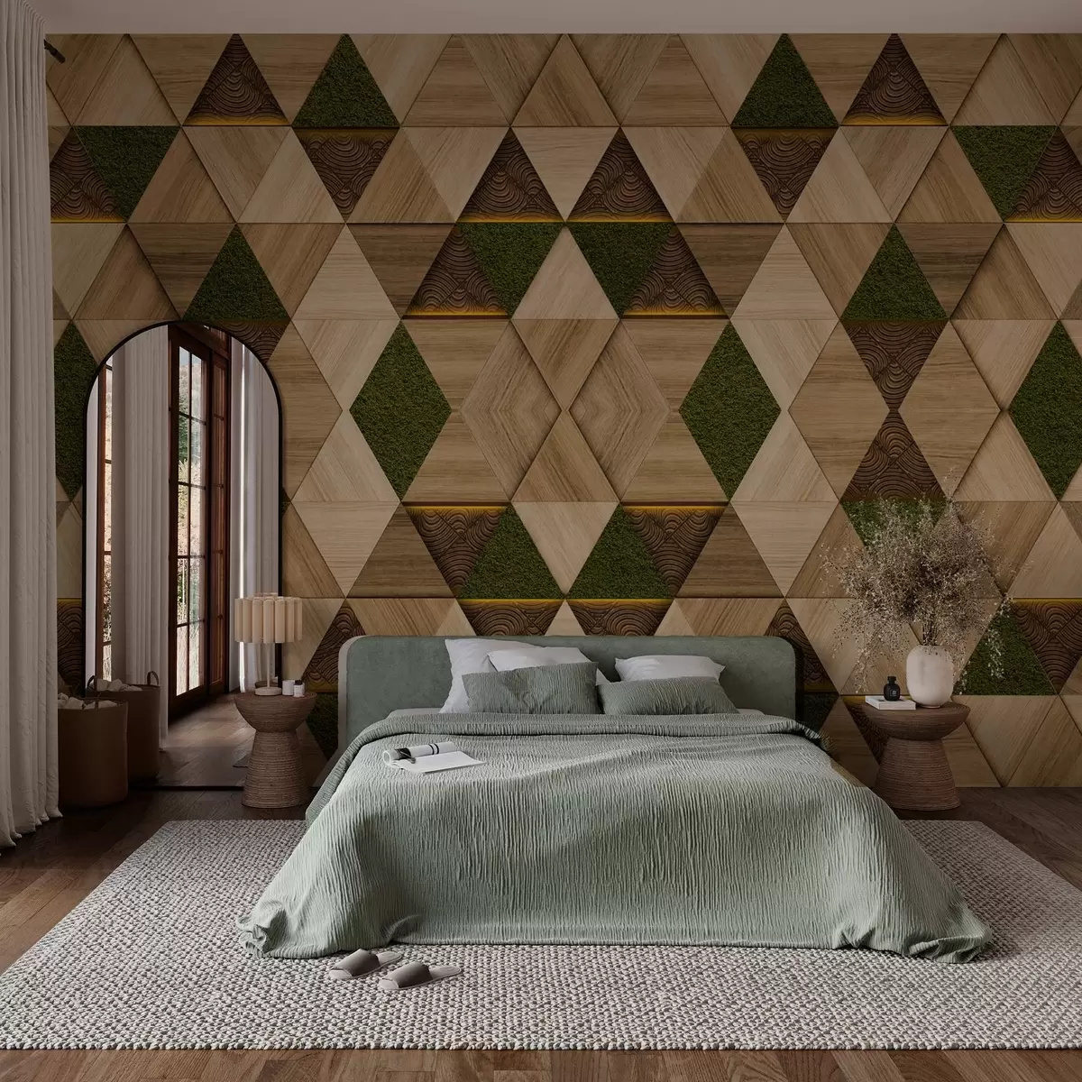 Papier peint Ornement géométrique en bois avec mousse w04459
