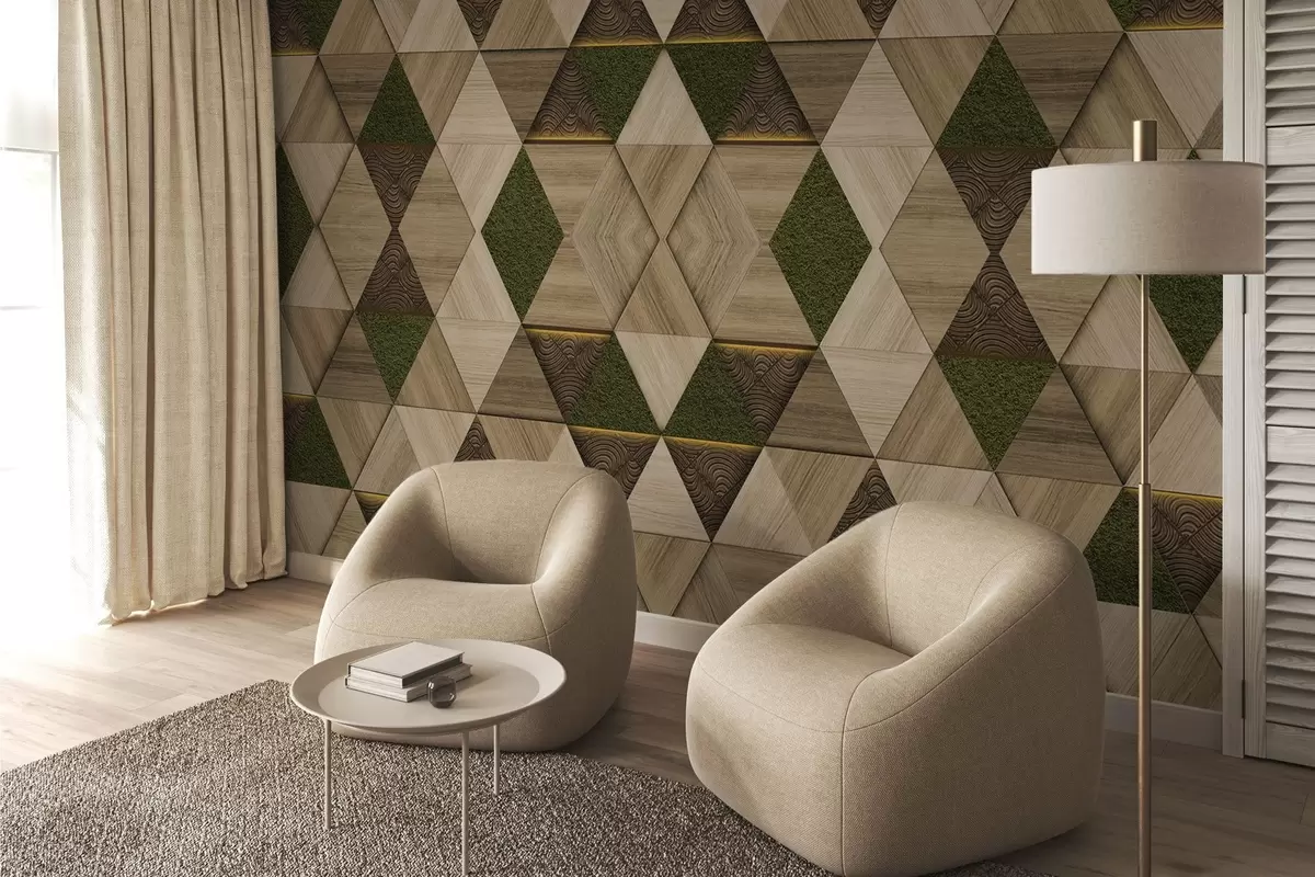 Papier peint Ornement géométrique en bois avec mousse w04459