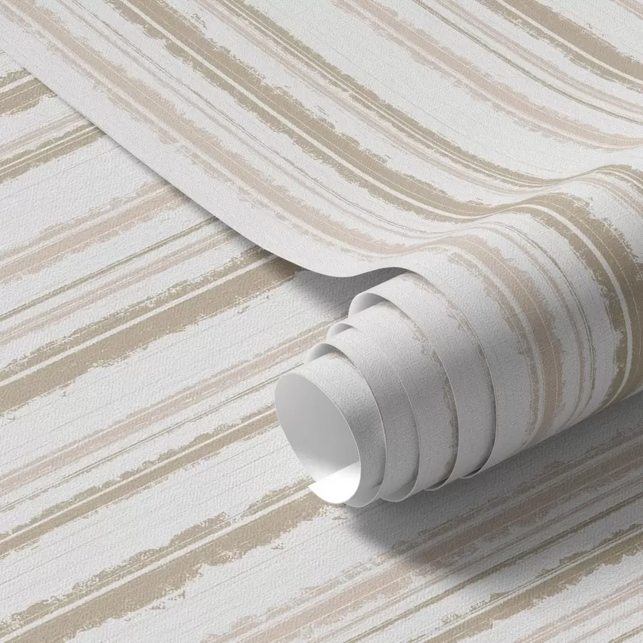 Papier peint Rayures beige-rose avec accents blancs a00505