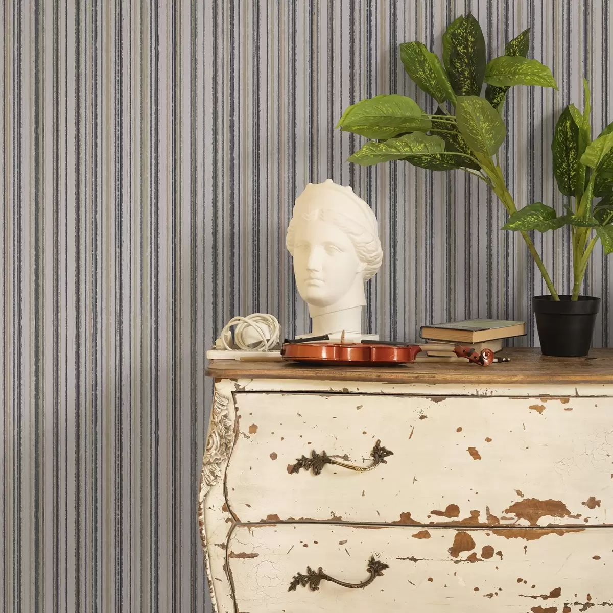 Papier peint Rayures dans les tons gris-beige et jaunâtres a00508