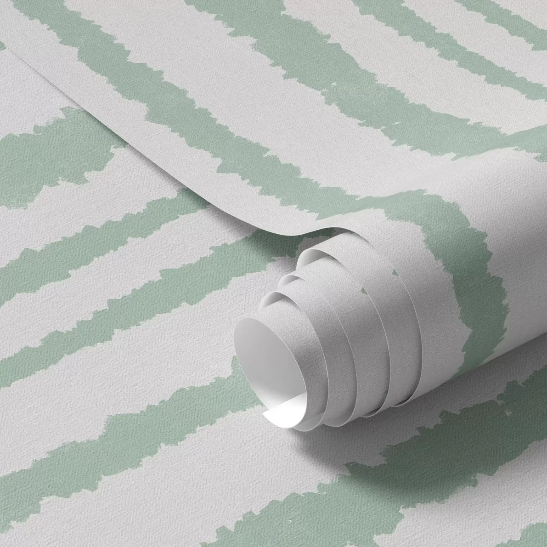 Papier peint Rayures menthe inégales sur fond blanc a00510