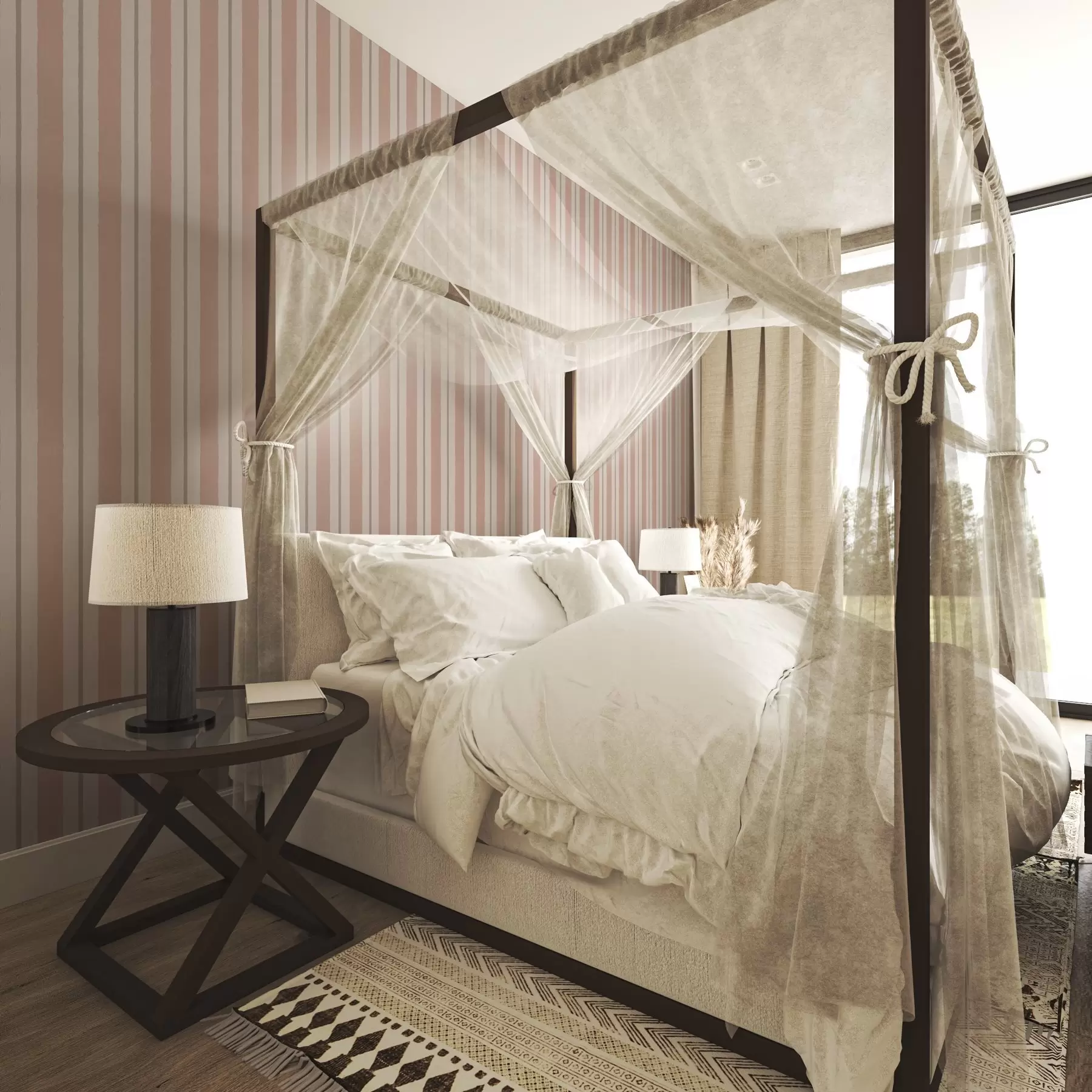 Papier peint Larges rayures beige-terre cuite avec un accent grisâtre a00513