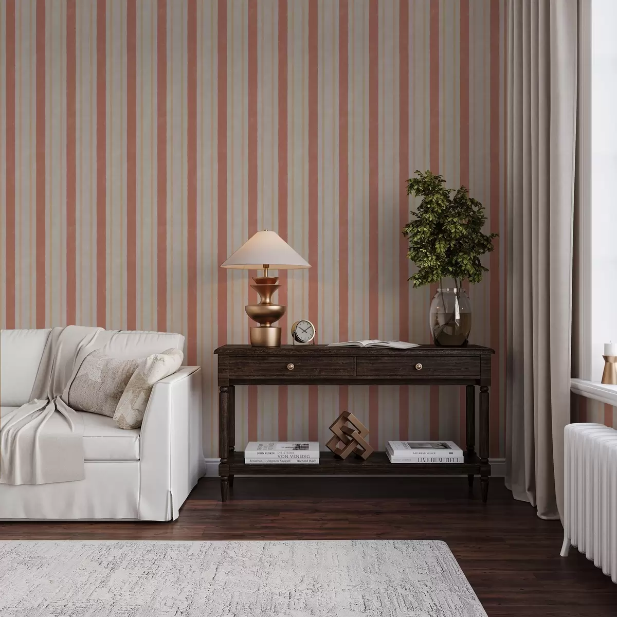 Papier peint Larges rayures dans les tons terracotta-beige a00514