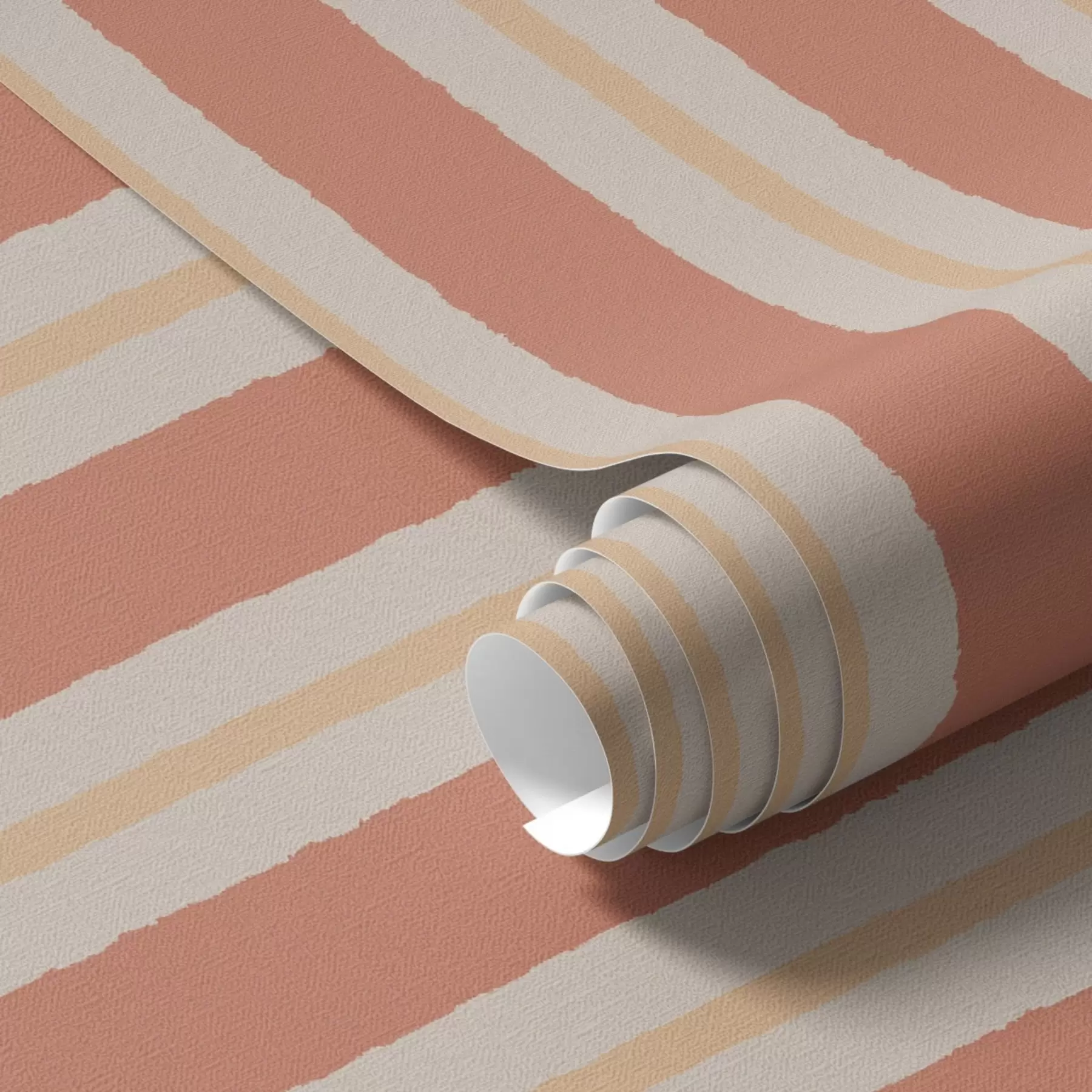 Papier peint Rayures terracotta brillantes avec accents beiges a00515