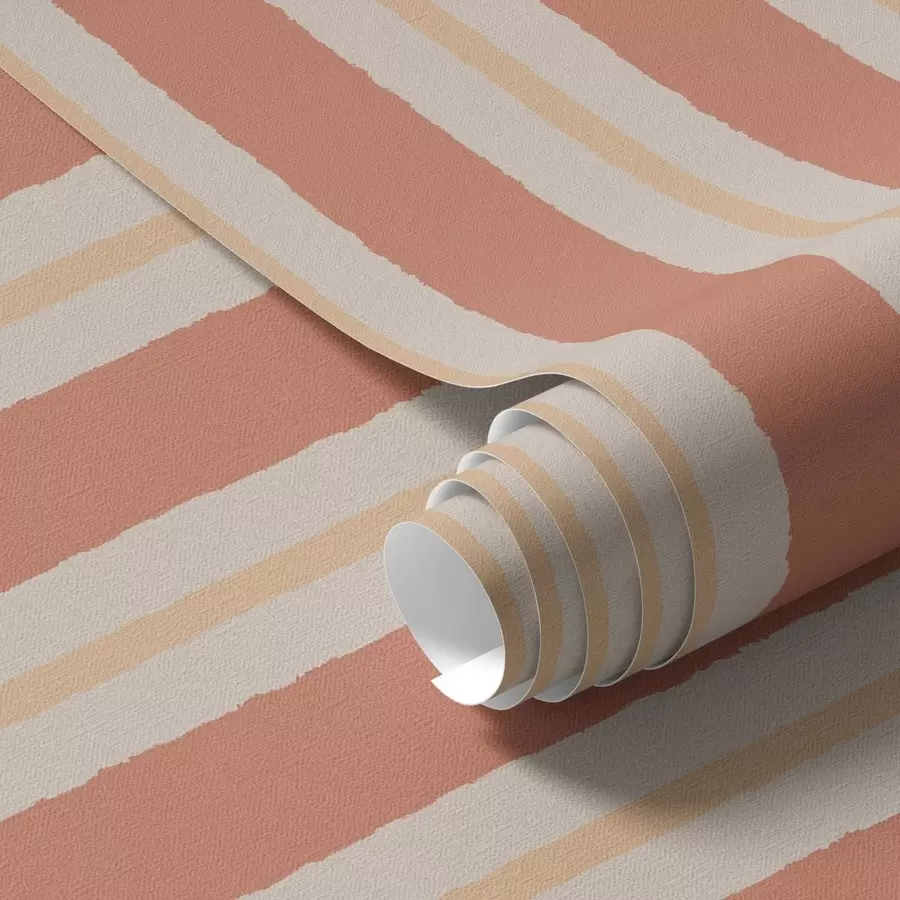 Papier peint Rayures terracotta brillantes avec accents beiges a00515