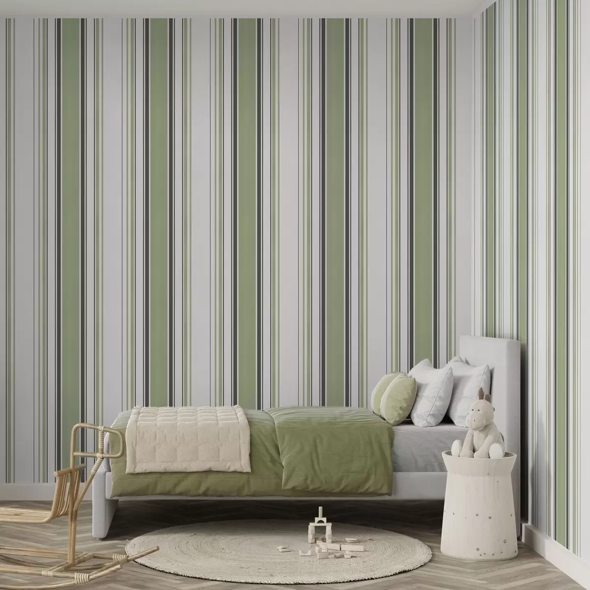 Papier peint Fond blanc avec un mélange de rayures vertes et noires a00520