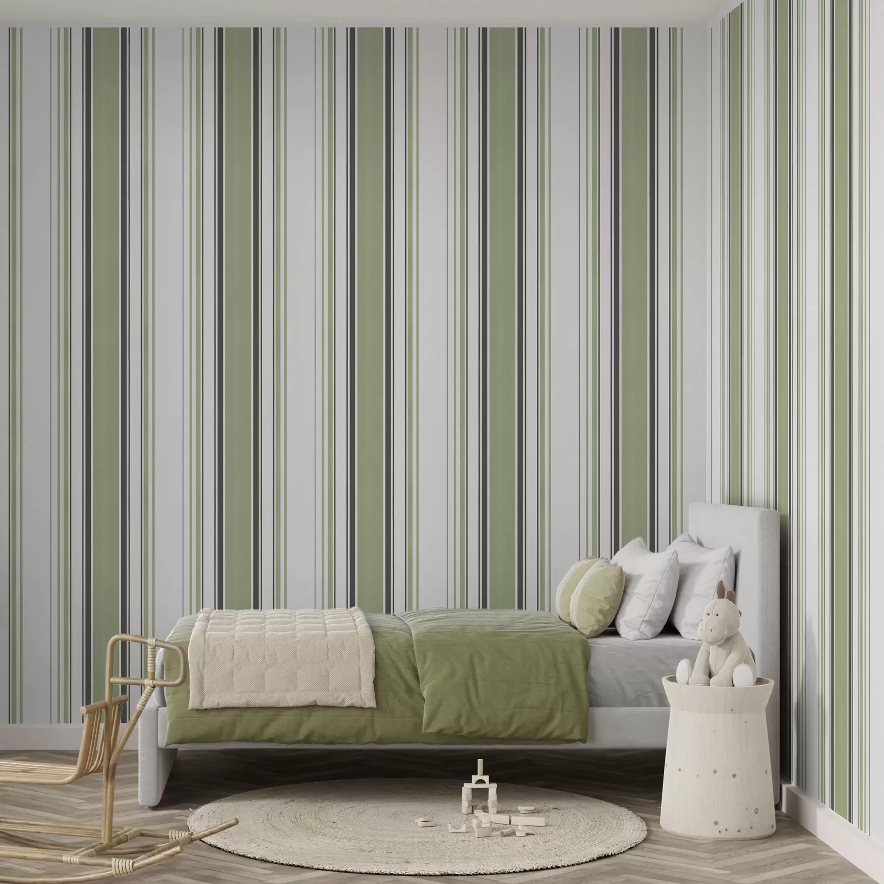 Papier peint Fond blanc avec un mélange de rayures vertes et noires a00520
