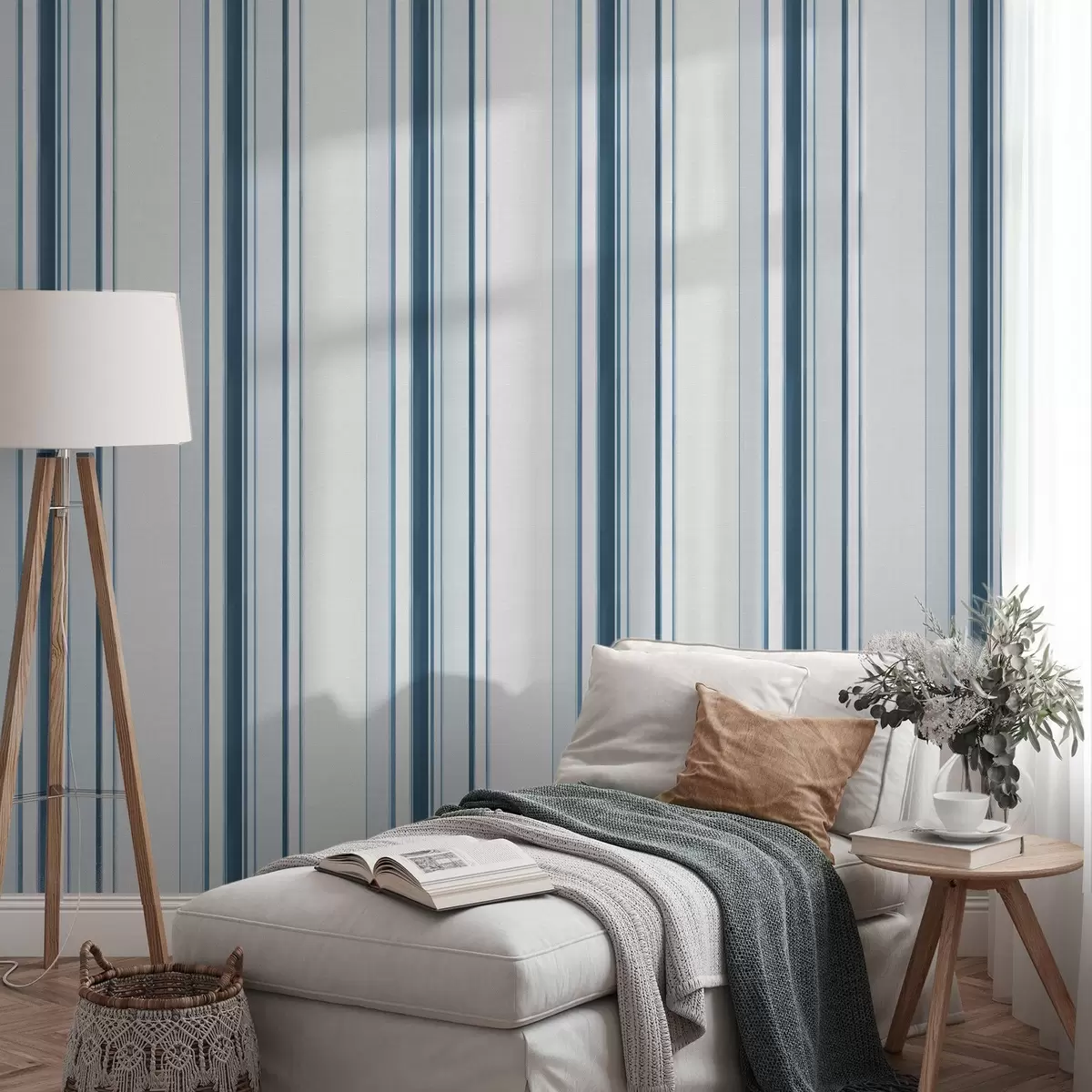 Papier peint Nombreuses rayures verticales de couleur turquoise et bleue a00529