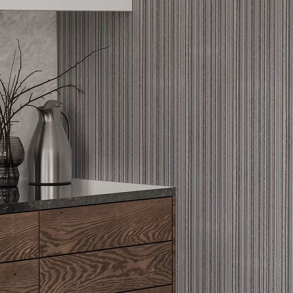 Papier peint Rayures denses dans les tons brun-gris a00548