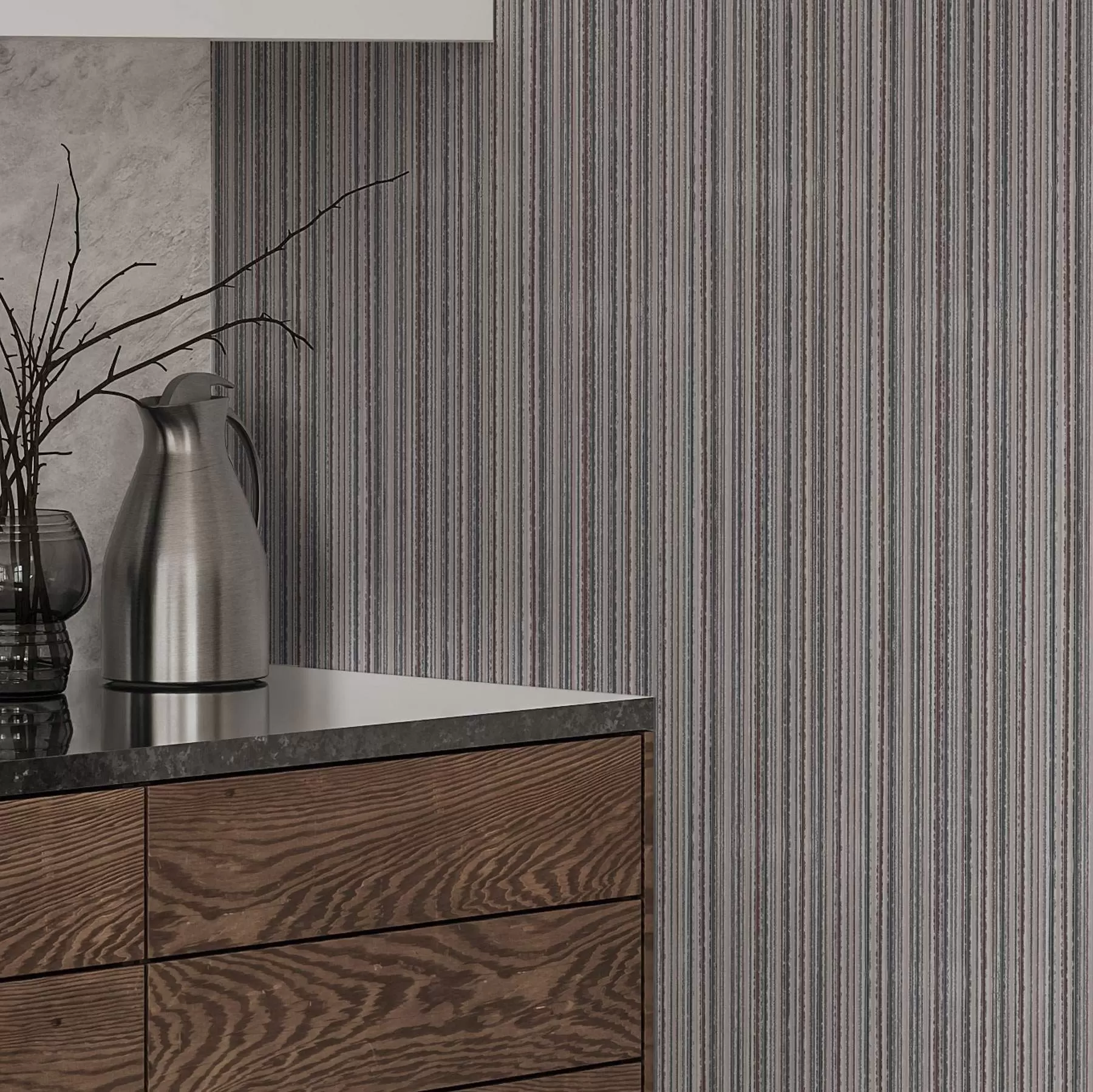 Papier peint Rayures denses dans les tons brun-gris a00548