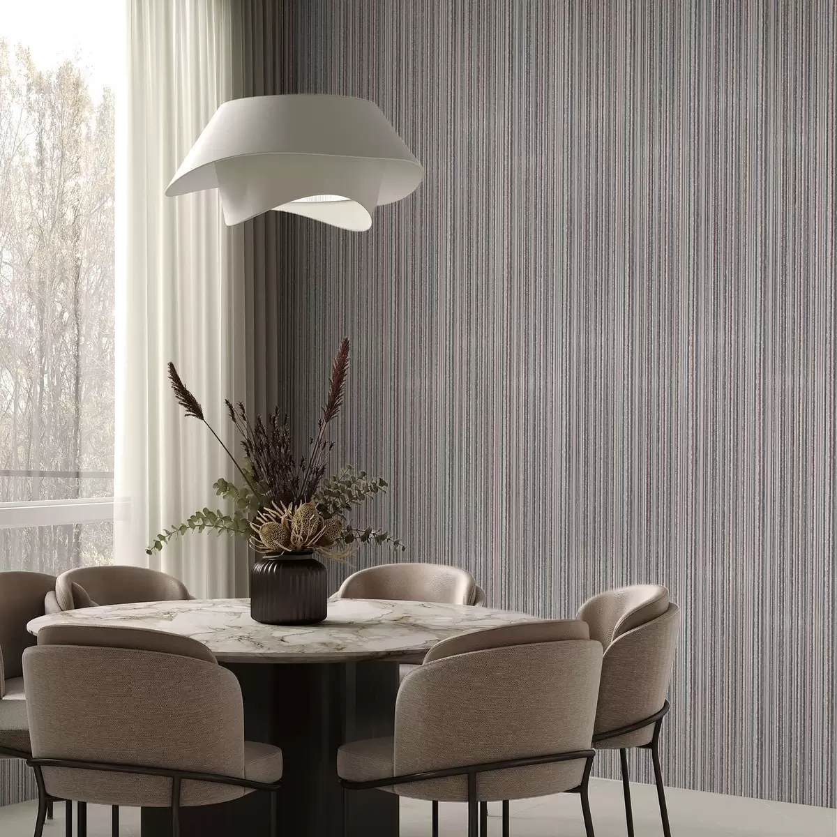 Papier peint Rayures denses dans les tons brun-gris a00548