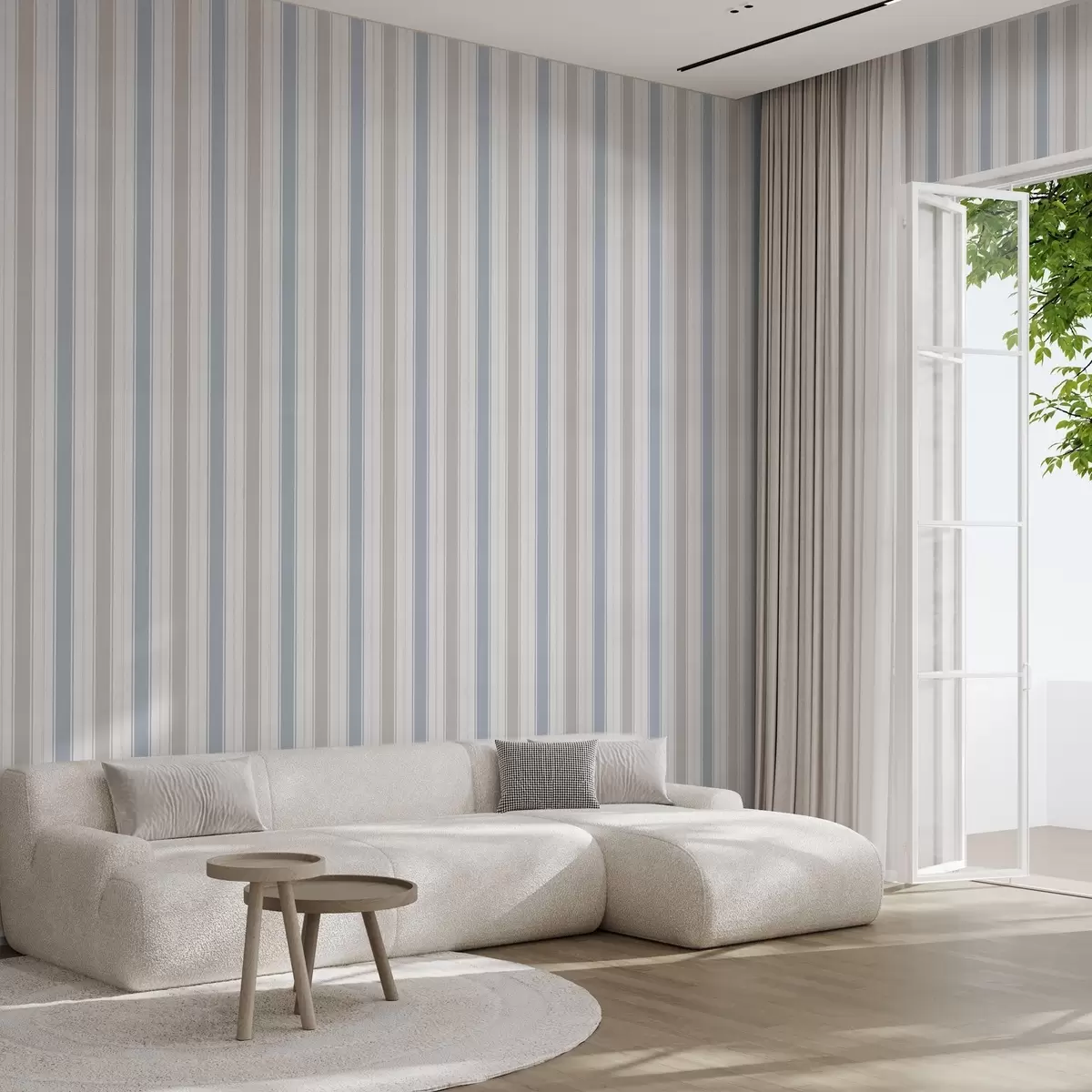 Papier peint Larges rayures grises et bleues sur fond blanc a00558