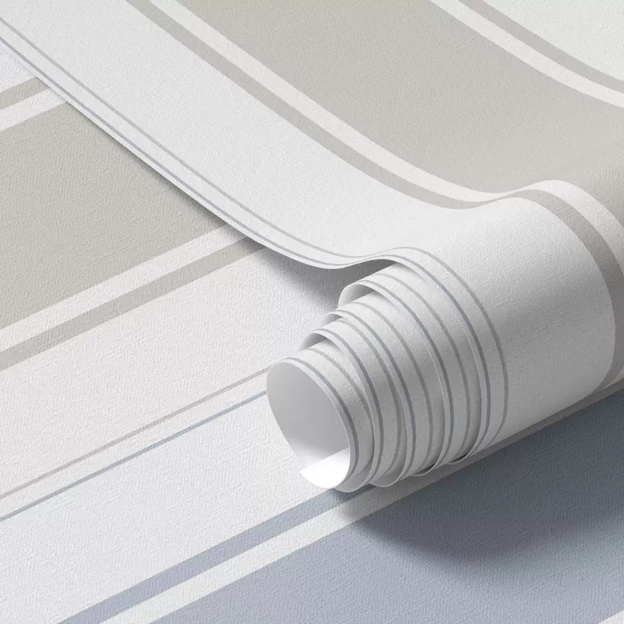 Papier peint Larges rayures grises et bleues sur fond blanc a00558