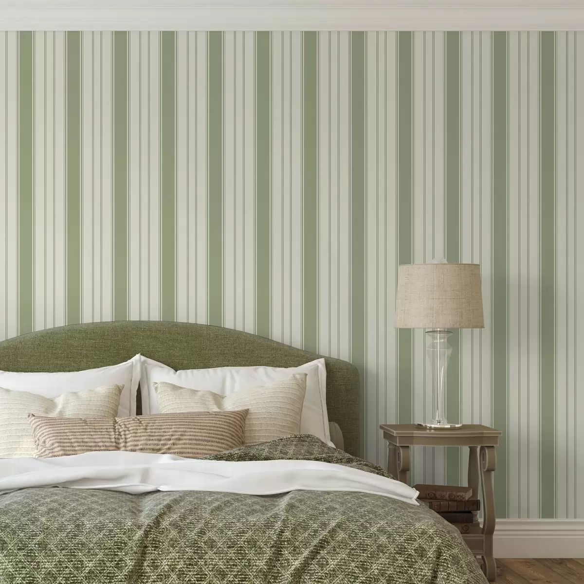 Papier peint Fond crème avec des bandes verticales vertes paires a00560