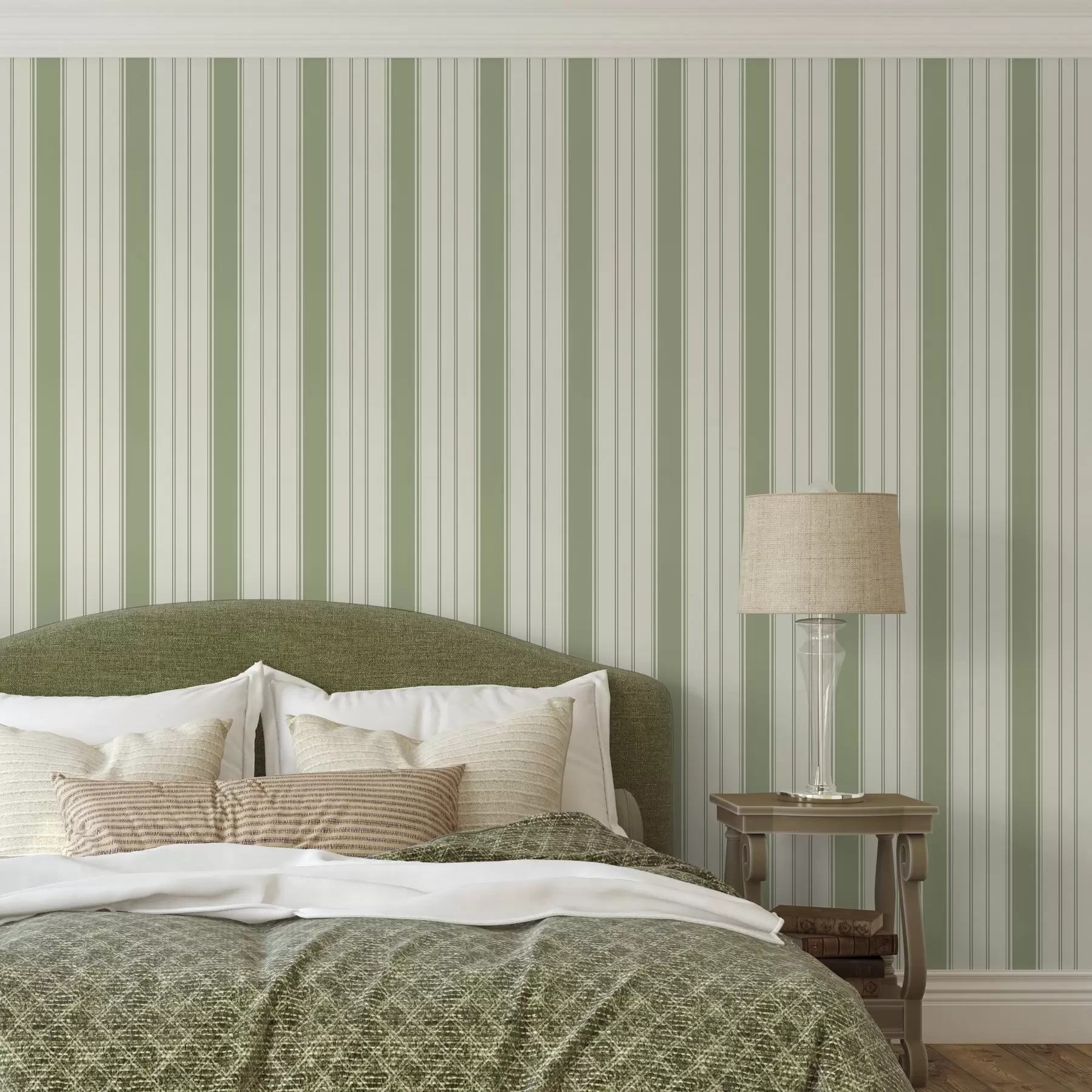 Papier peint Fond crème avec des bandes verticales vertes paires a00560