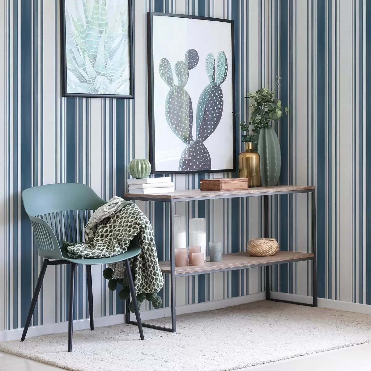 Papier peint Bandes bleues d'épaisseur variable avec des interstices clairs a00568