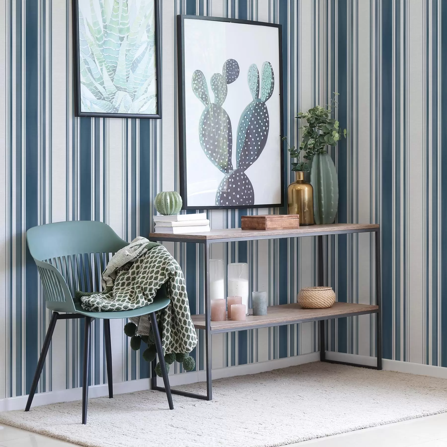 Papier peint Bandes bleues d'épaisseur variable avec des interstices clairs a00568