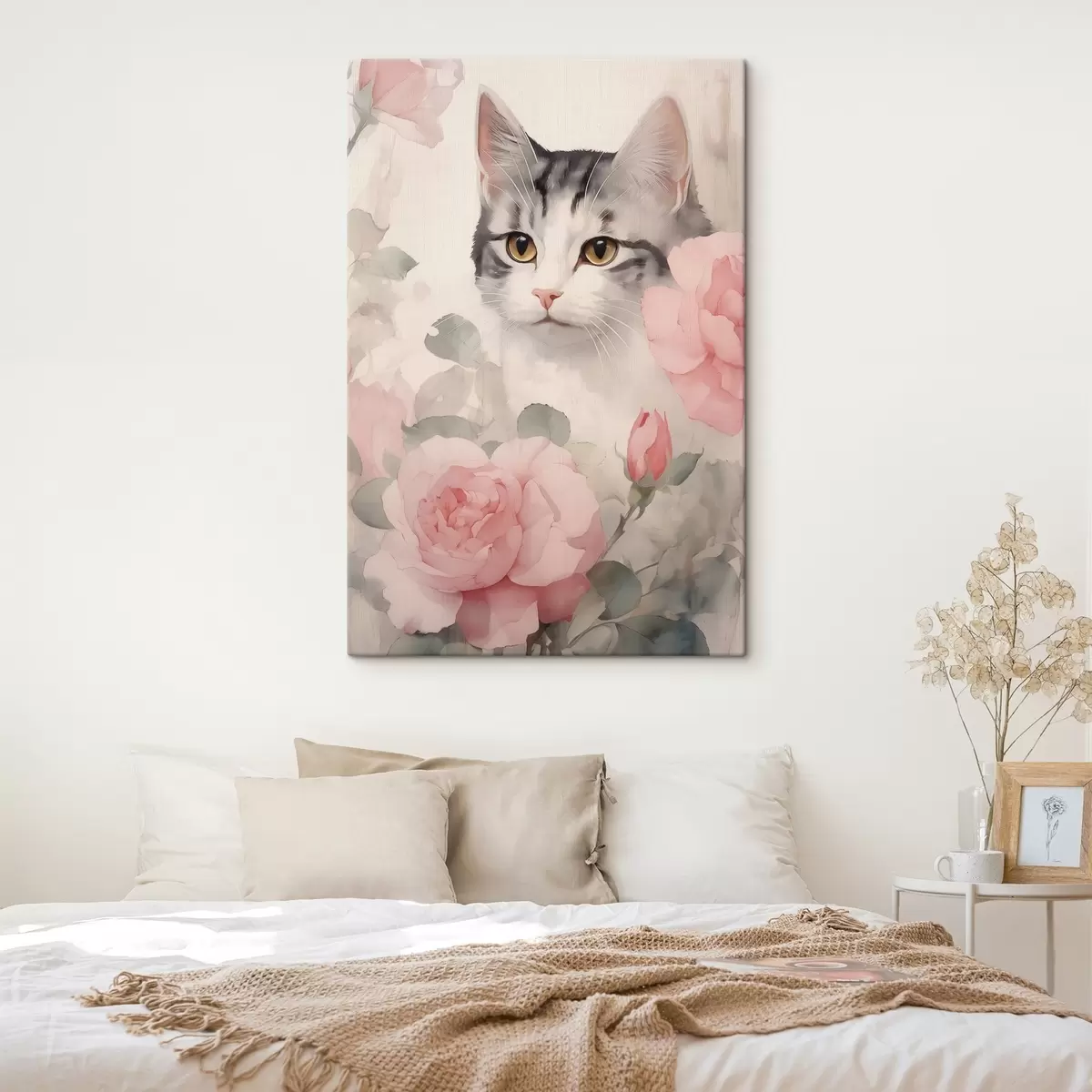 Tableau Chat parmi les roses s45673