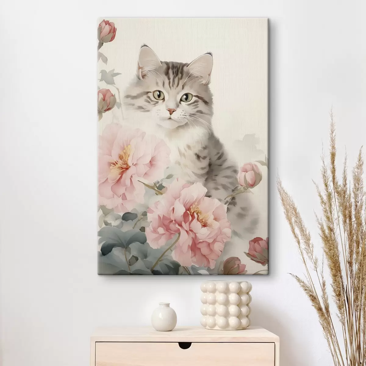 Tableau Chat parmi les fleurs s45674