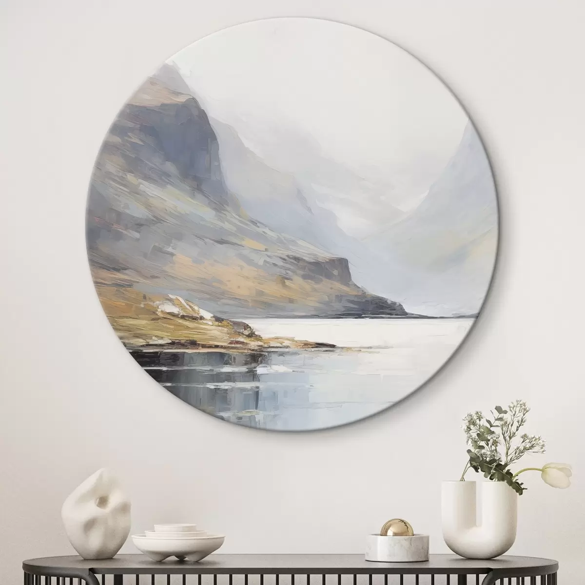 Tableaux rondes Baie près des montagnes r45687