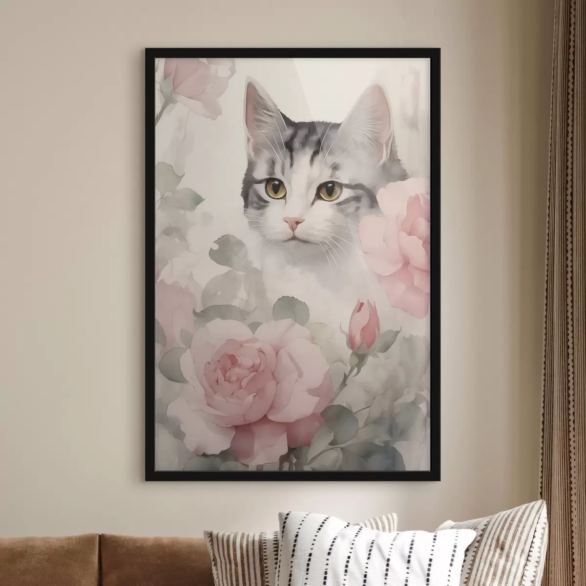 Poster Chat parmi les roses f45673