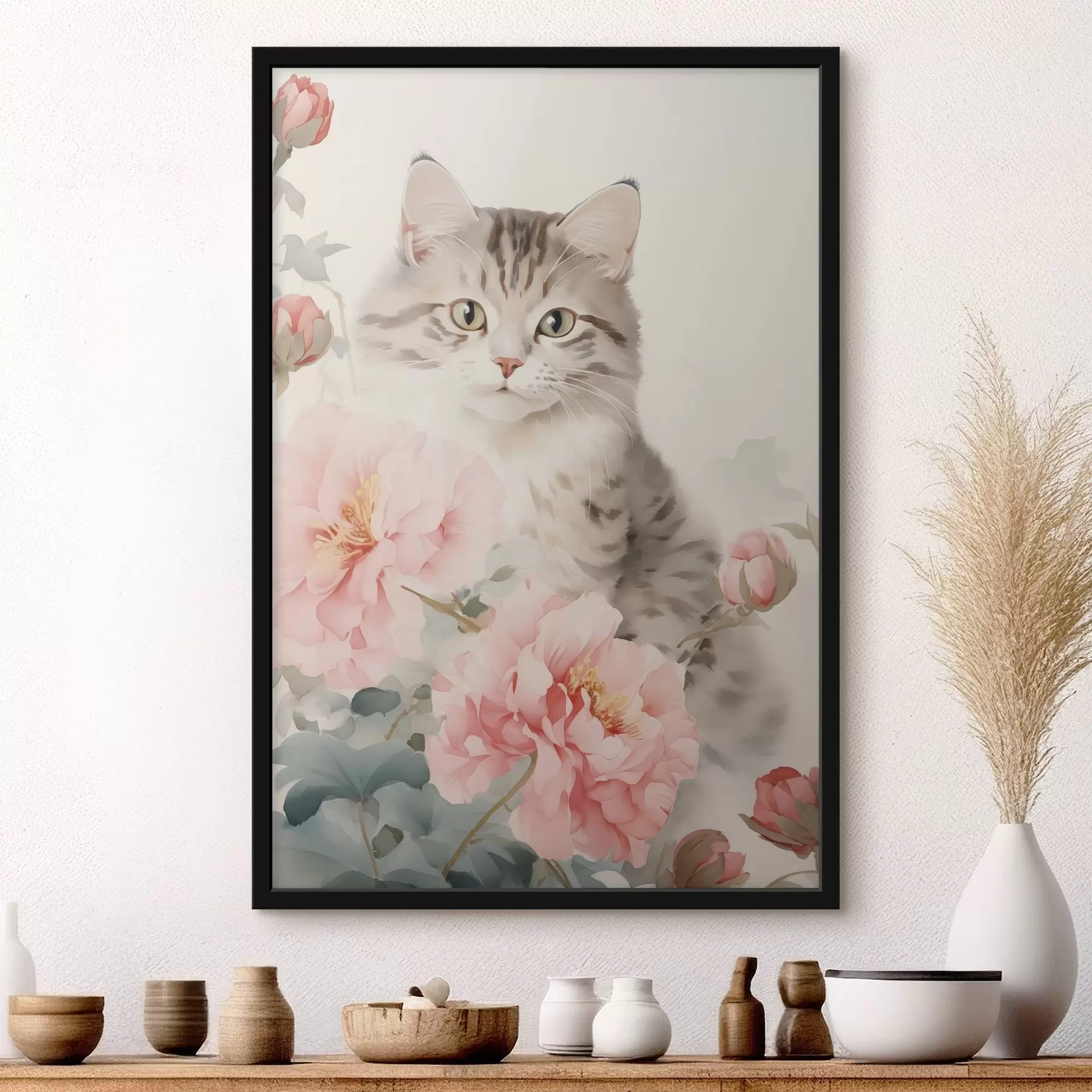 Papier peint Chat parmi les fleurs f45674
