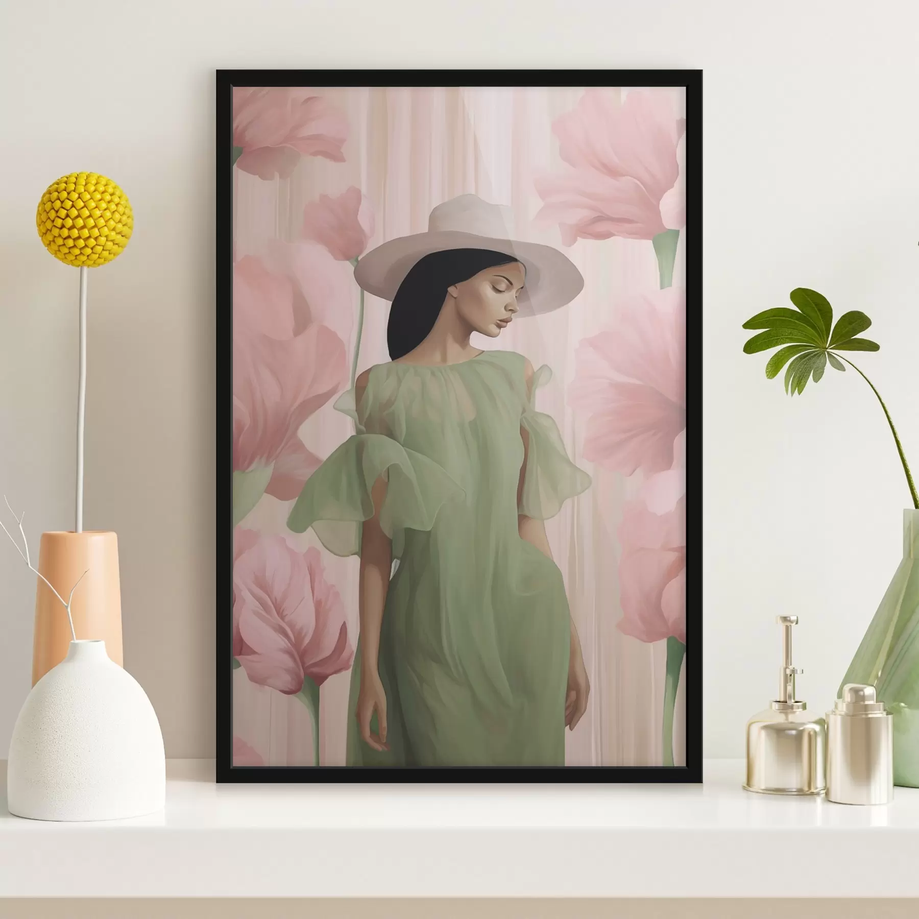 Papier peint Fille au chapeau parmi les fleurs f45678