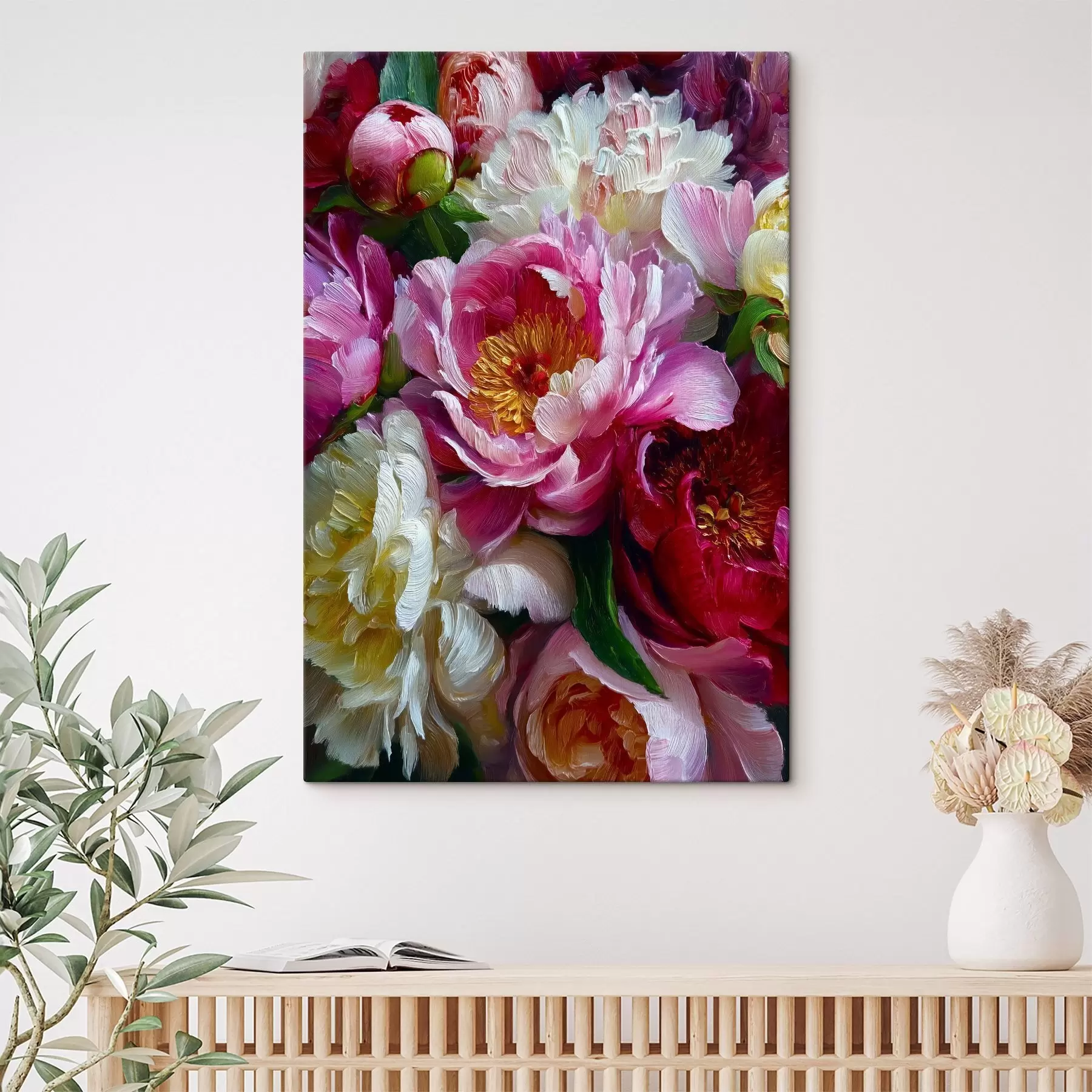 Tableau Pivoines luxuriantes en technique d'empâtement s45595